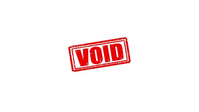 Red void rubber stamp impression on white background, grunge style official document marking