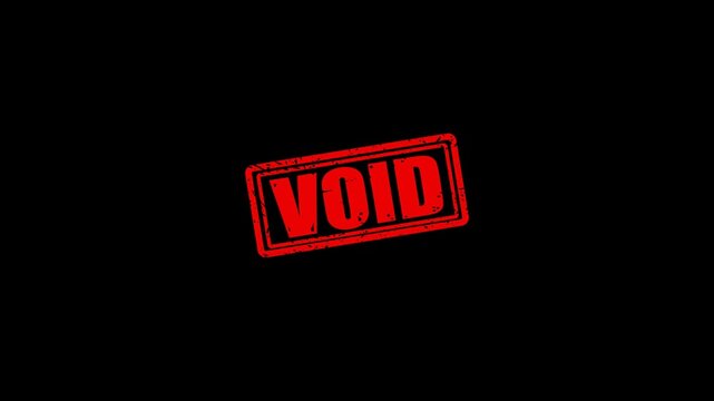 Red void rubber stamp effect on black background, grunge texture overlay for document cancellation and security