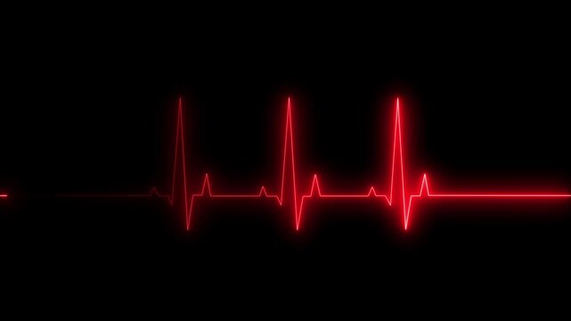 Neon red heartbeat ekg monitor pulse line loop, medical cardiology background, for healthcare technology