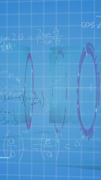 Digital animation showcases math equations on screens over a grid, symbolizing research tech.