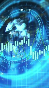 Animation of financial data processing over scope scanning with euro symbol on black background