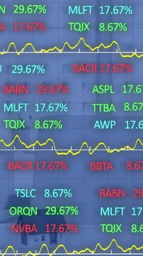 Animation of stock market data processing against empty office