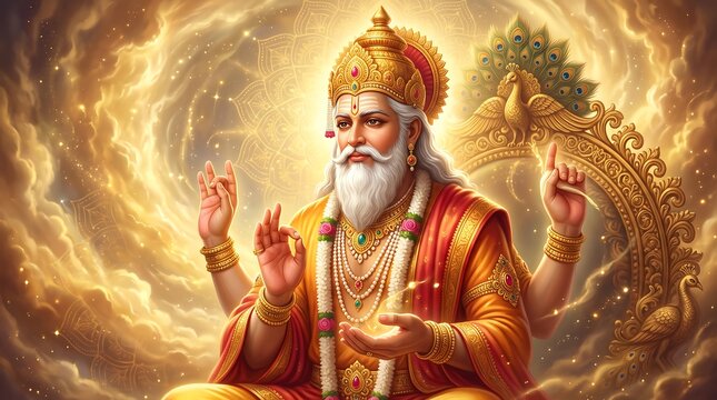 Divine Portrait of Lord Vishwakarma - Spiritual Digital Art with Golden Glow