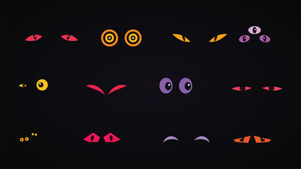 Spooky Glowing Monster Eyes in Dark Night Halloween Cartoon Creature Vectors © Farina