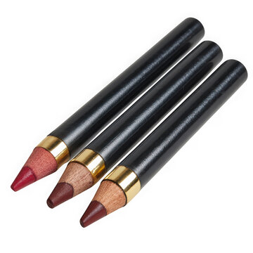 Five colored lip pencils lined up