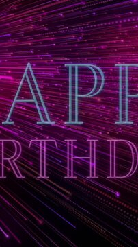Animation of happy birthday ext over glowing light trails