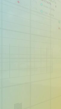 Animation of statistical and stock market data processing against blue gradient background
