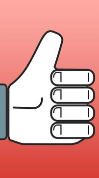 Animation of thumbs up like icon and data processing over red background
