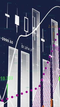 Digital financial data on a screen, depicting stock market trends