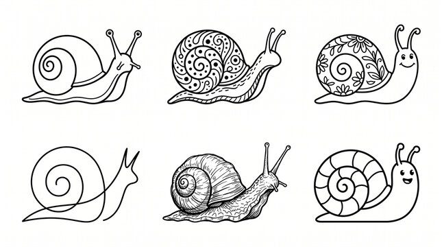 Snail coloring page vector illustration set vector collection contour line art