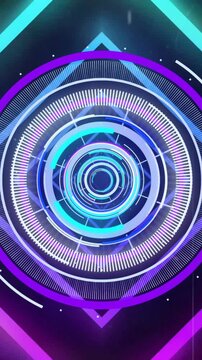 Geometric shapes and glowing neon circles, futuristic animation