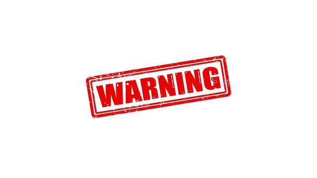 Red warning rubber stamp animation on white background, grunge alert sign for business and safety notifications