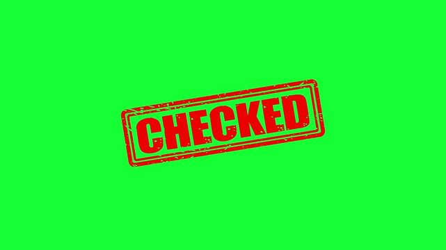 Red rubber stamp effect with checked text on green screen background, for easy chroma, key compositing