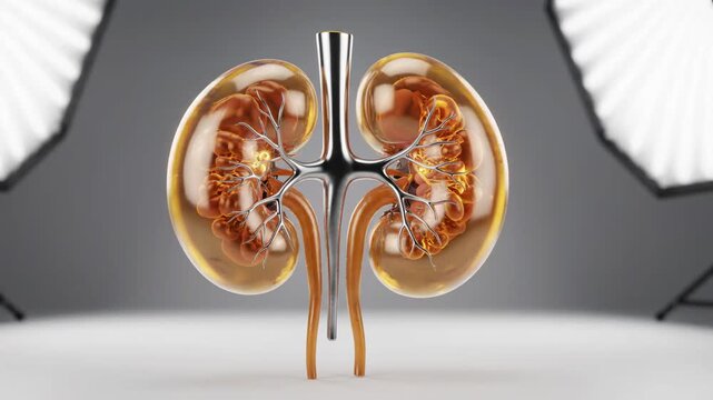 Highly detailed 3D render of human kidneys showcasing internal anatomy and vascular structure ideal for medical presentations, educational content, and healthcare marketing materials.