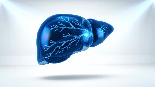 High-quality 3D render of a human liver showcasing intricate blood vessels ideal for medical animations, educational content, and healthcare marketing materials.