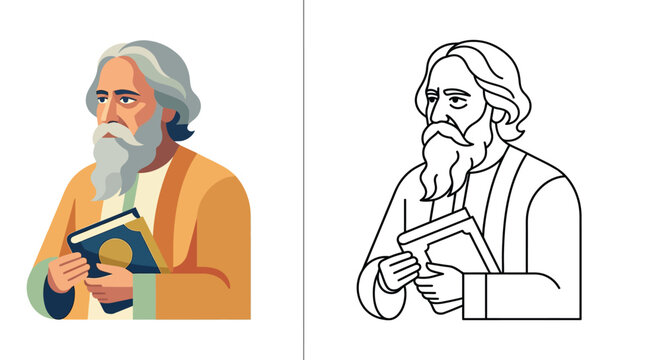 Illustration of a bearded man holding a book vector graphic