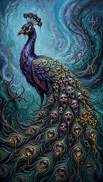 Eldritch Peacock with Many Eyes Dark Fantasy Art
