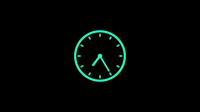 Glowing green clock face animation showing time passing on black background
