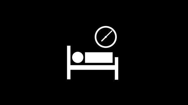 Minimalist animation of a person sleeping in bed with a ticking clock icon representing insomnia or sleep schedule