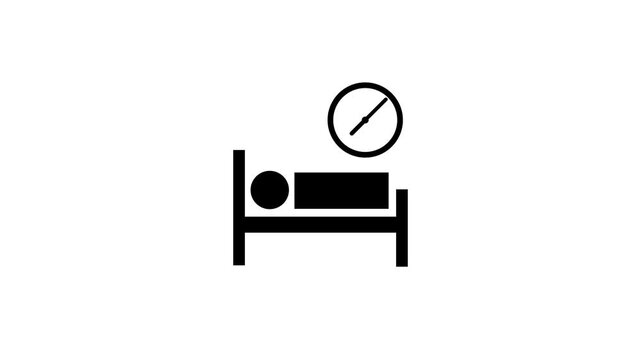 Minimalist animation of a person sleeping with a rotating clock icon for time and sleep concepts