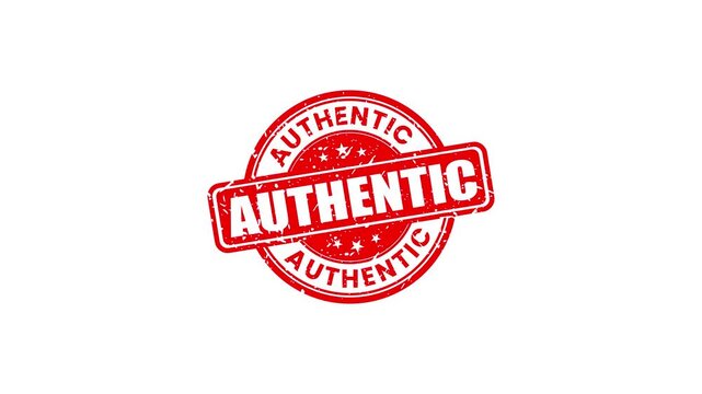Authentic red rubber stamp animation on white background, grunge style assurance seal for business branding and product verification