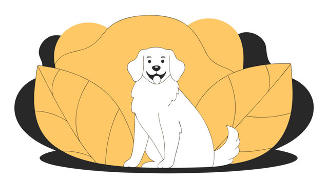 Golden retriever sitting against yellow foliage vector illustration for pet care designs.