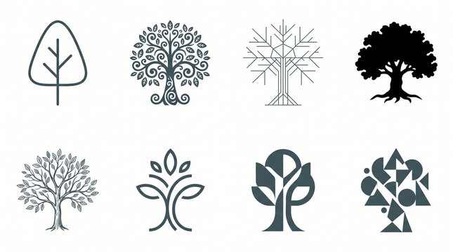 Tree logo vector icon set abstract geometric nature graphic design elements