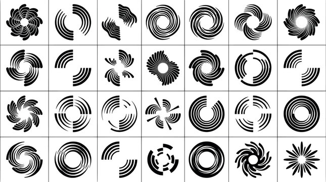 Set of abstract circular swirl and vortex design elements