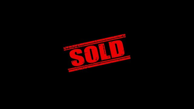 Sold red rubber stamp animation on black background, for real estate, and e-commerce business marketing