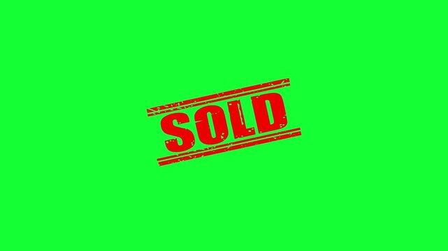 Sold red rubber stamp effect animation on green screen background, for real estate, and e-commerce