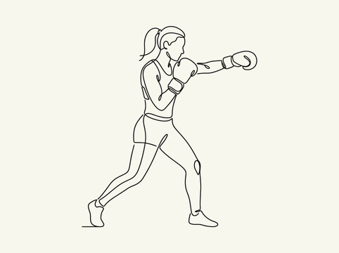 Dynamic One Line Drawing Of A Female Boxer In Action