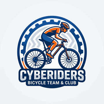 Dynamic Cyclist Emblem For Bicycle Team And Club