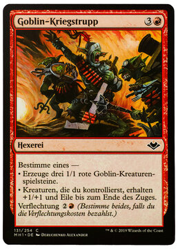 Hamburg, Germany - 09052026: Magic The Gathering Goblin-Kriegstrupp Goblin War Party German Trading Card.