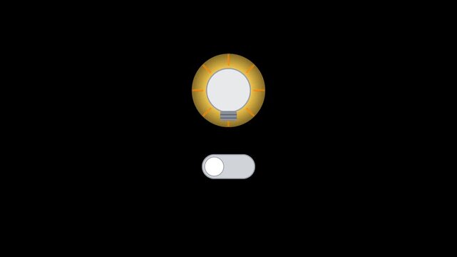 Flat light bulb icons with toggle switches turning on and off