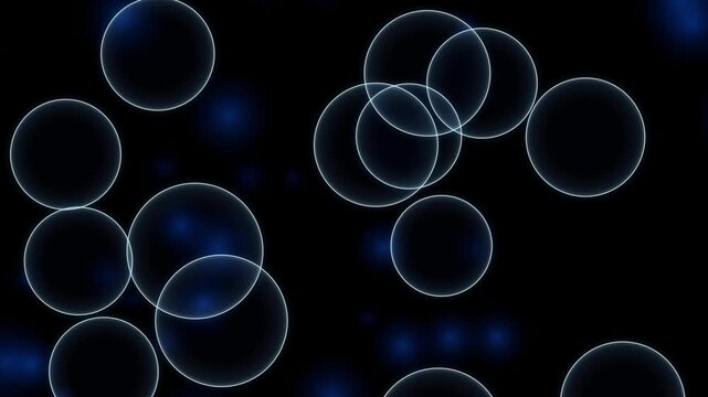 Abstract Blue Glowing Bubble Rings on Dark Background &ndash; Futuristic Particle Motion Video