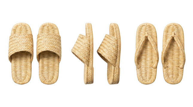 Traditional japanese straw sandals zori and setta isolated on transparent background