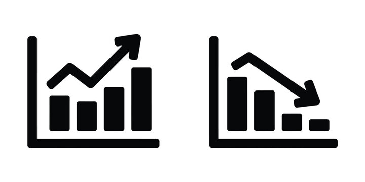 Growth and decline bar chart set showing increasing and decreasing trends for business data analysis visualization