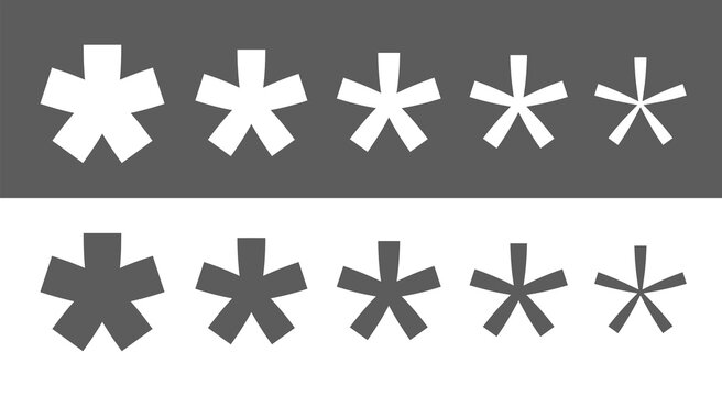 Asterisk (superscript asterisk). Indicates a footnote, explanation, or comment. Used to censor words. A multiplication sign in mathematics. A typographic mark used to indicate ambiguity. Raster.
