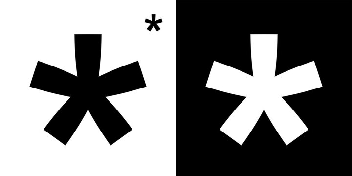 Asterisk (superscript asterisk). Indicates a footnote, explanation, or comment. Used to censor words. A multiplication sign in mathematics. A typographic mark used to indicate ambiguity. Raster.
