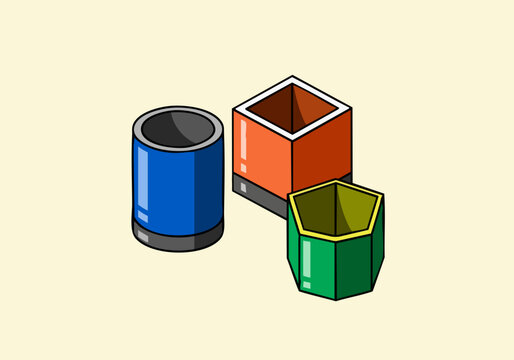 Colorful geometric shapes with cylinder cube and pentagon