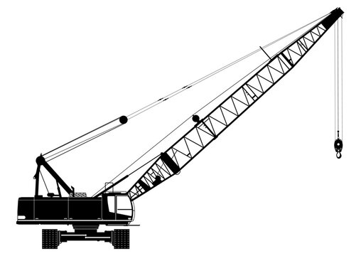 Silhouette of a duty-cycle crawler crane. Heavy crane, side view. Vector.