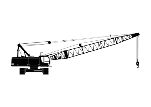 Silhouette of a duty-cycle crawler crane. Heavy crane, side view. Vector.
