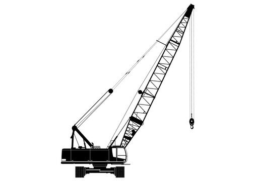 Silhouette of a duty-cycle crawler crane. Heavy crane, side view. Vector.