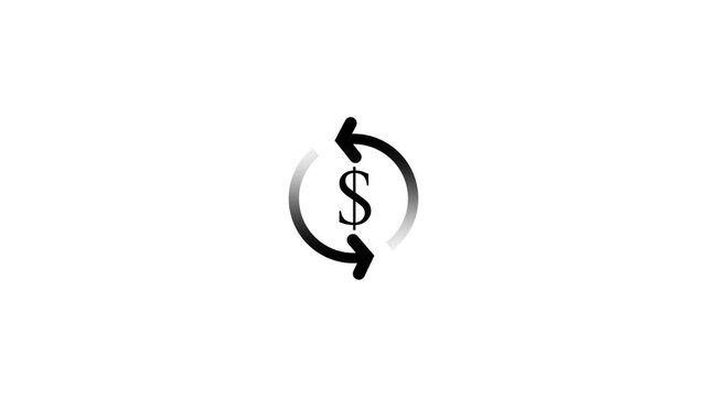 Rotating currency symbol transitions into a full oval shape on a white background
