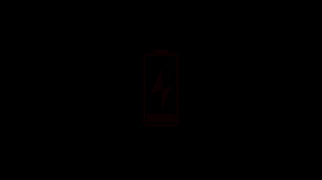 Red battery icon depletes charge from full to empty on black background