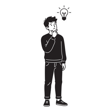 hinking Man Character Vector Illustration Lightbulb Idea Concept
