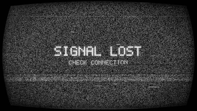 Signal Lost Warning Message Curved CRT Screen Retro Television Static Noise Error Loop Animation