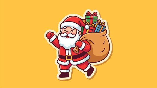 Santa Claus Carrying Gift Sack - Festive Christmas Vector Sticker