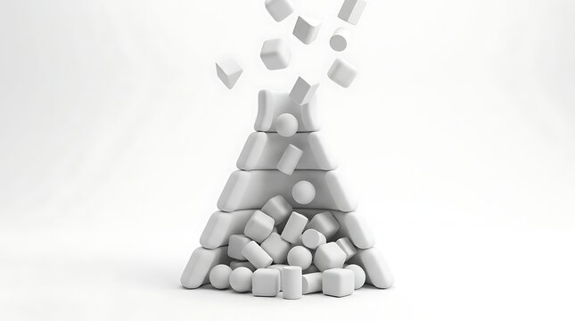 Abstract 3d shapes falling into a pile