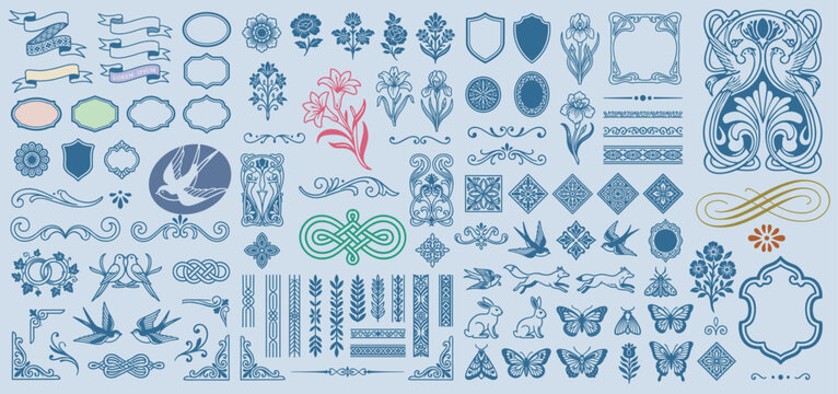 Mega set of swirls, scrolls, logos and design elements. Flourishes set for retro design, greeting cards, invitations, weddings designs and other. Vector set.